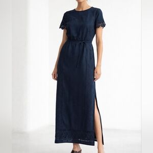 Scotch & Soda Black Broderie Anglaise Maxi Dress Cotton Linen 8 Medium